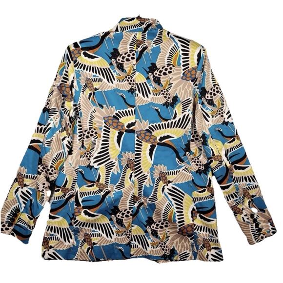 Terea By Andrea Pitter Women's Multicolor Crane Print Enamel Blue Blazer Medium - Picture 2 of 7